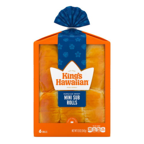 King's Hawaiian Sweet Mini Sub Rolls, 6 Count