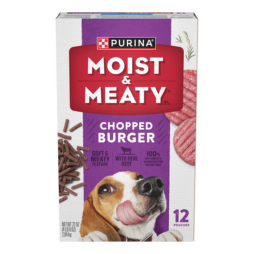 Moist & Meaty Wet Dog Food Moist & Meaty Purina Moist and Meaty Dog Food Chopped Burger Soft Dog Food Pouches