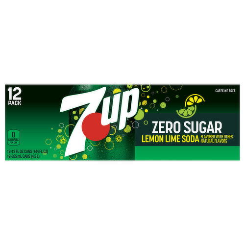 7-UP Soda, Lemon Lime, Zero Sugar, 12 Pack