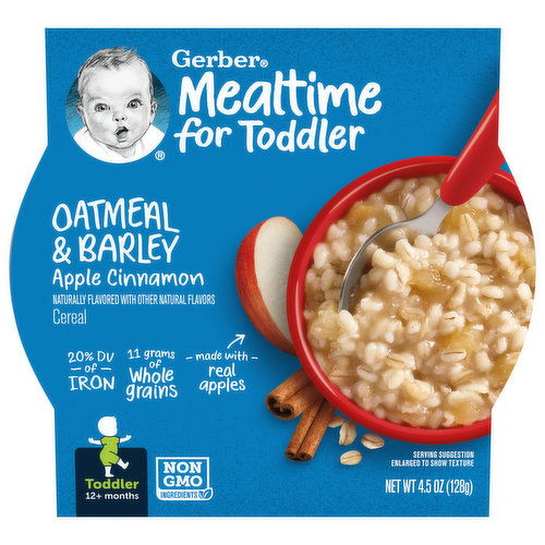 Gerber Mealtime for Toddler Cereal, Oatmeal & Barley, Apple Cinnamon, Toddler (12+ Months)