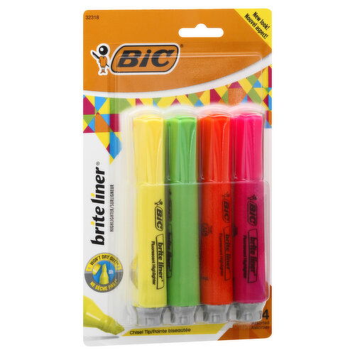 BiC Brite Liner Highlighter, Assorted, Chisel Tip