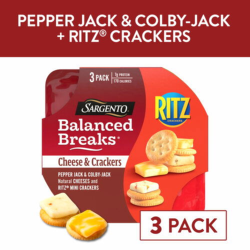 SARGENTO Balanced Breaks® Cheese & Crackers, Pepper Jack & Colby-Jack Natural Cheeses and RITZ® Mini Original Crackers Snack Kit, 3-Pack