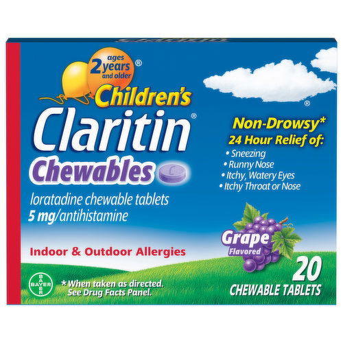 Claritin Indoor & Outdoor Allergies, 5 mg, Chewable Tablets, Grape Flavored