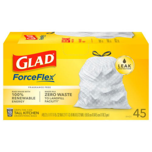 Glad ForceFlex Drawstring Bags, Tall Kitchen, 13 Gallon