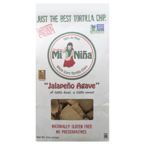 Mi Nina Tortilla Chips, White Corn, Jalapeno Agave