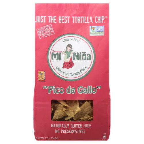 Mi Nina Tortilla Chips, White Corn, Pico De Gallo