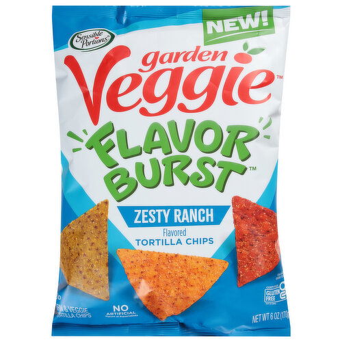 Sensible Portions Garden Veggie Tortilla Chips, Zesty Ranch, Flavor Burst