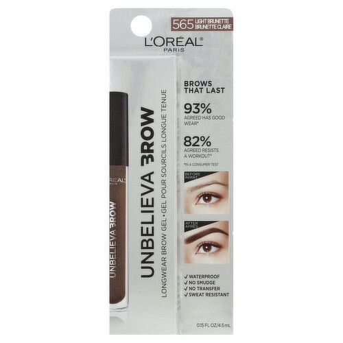 L'Oreal Unbelieva Brow Brow Gel, Long Wear, Waterproof, Light Brunette 565