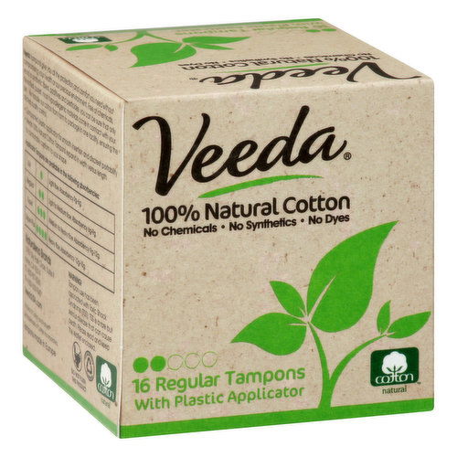 Veeda Tampons, Regular, 100% Natural Cotton