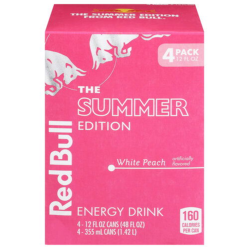 Red Bull Summer Edition Energy Drink, White Peach, 12 fl. oz., with 114mg Caffeine, Taurine & B Vitamins