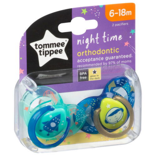 Tommee Tippee Pacifier, Night Time, Orthodontic, 6-18 Months