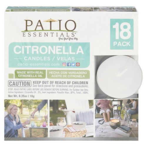 Patio Essentials Candles, Citronella, 18 Pack