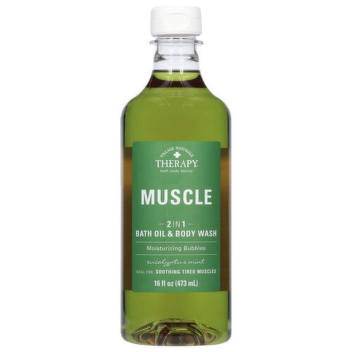 Village Naturals Therapy Bath Oil & Body Wash, 2 in 1, Muscle, Eucalyptus Mint