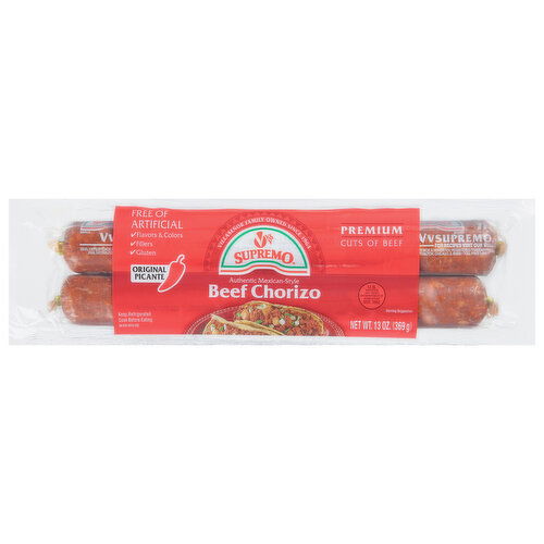 Supremo Beef Chorizo, Original Picante, Authentic Mexican-Style