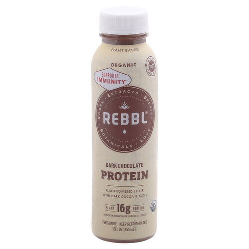 Rebbl Plant- Powered Elixir, Organic, Dark Chocolate, Protein