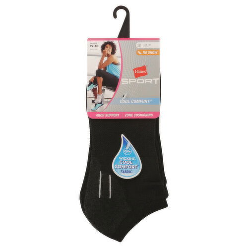 Hanes Sport Socks, No Show, Cool Comfort