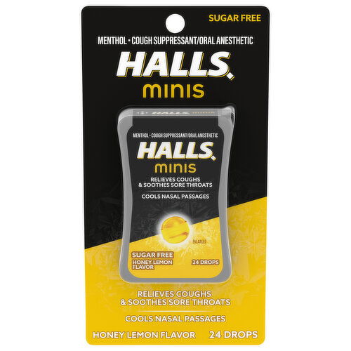 Halls Cough Drops, Sugar Free, Honey Lemon Flavor, Minis