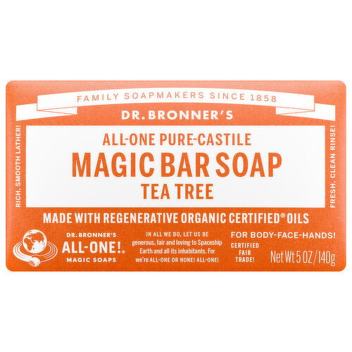 Dr. Bronner's Magic Bar Soap, Pure-Castile, All-One, Tea Tree