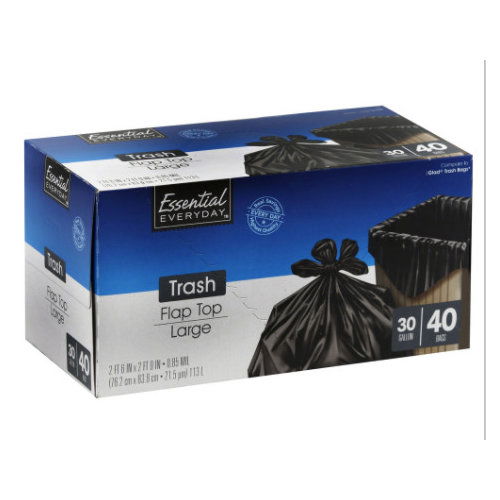 Essential Everyday 30 Gallon Trash Bags Flap Top