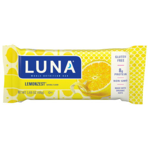 Luna LUNA Bar - LemonZest - Gluten-Free - Non-GMO - 7-9g Protein - Made with Organic Oats - Low Glycemic - Whole Nutrition Snack Bar - 1.69 oz.