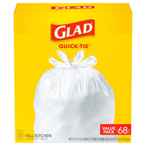 Glad Quick-tie Tall Kitchen Bags, Value Pack, 13 Gallon