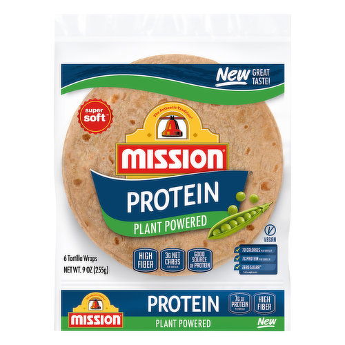 Mission Tortilla Wraps, Vegan, Super Soft, Protein