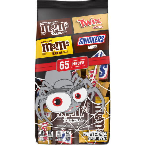 Mixed M&M'S Milk Chocolate, M&M'S Peanut, SNICKERS & TWIX Halloween Candy Variety Pack, 65 Ct Bulk Bag