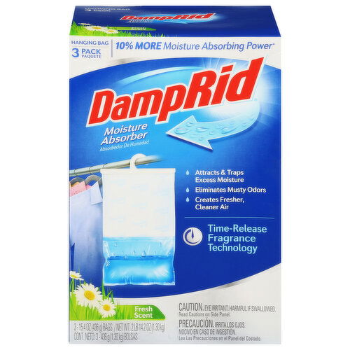 DampRid Moisture Absorber, Fresh Scent, Hanging Bag, 3 Pack