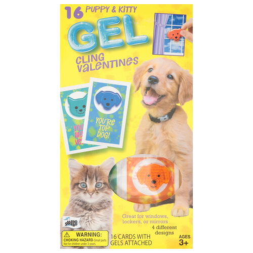 Mello Smello Cling Valentines, Gel, Puppy & Kitty, Ages 3+