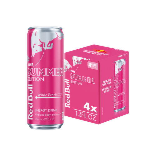 Red Bull Summer Edition Energy Drink, White Peach, 12 fl. oz., with 114mg Caffeine, Taurine & B Vitamins