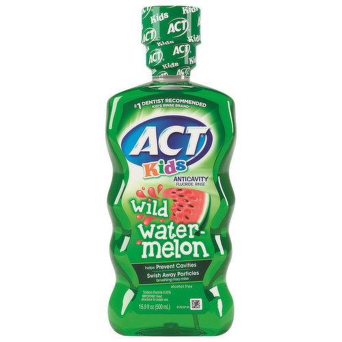 ACT Kids Flouride Rinse, Alcohol Free, Anticavity, Wild Watermelon