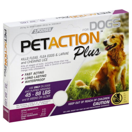 PetAction Plus Flea, Tick & Lice Treatment, for Dogs, 45-88 Lbs