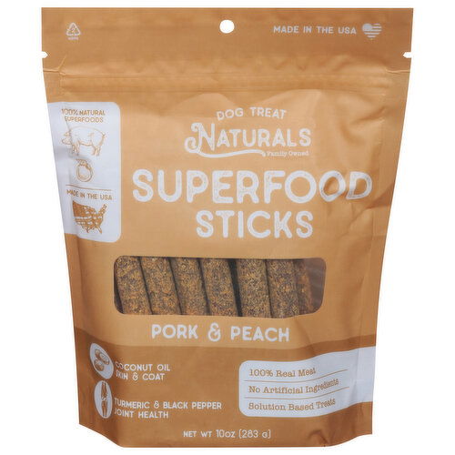 Dog Treat Naturals Superfood Sticks, Pork & Peach