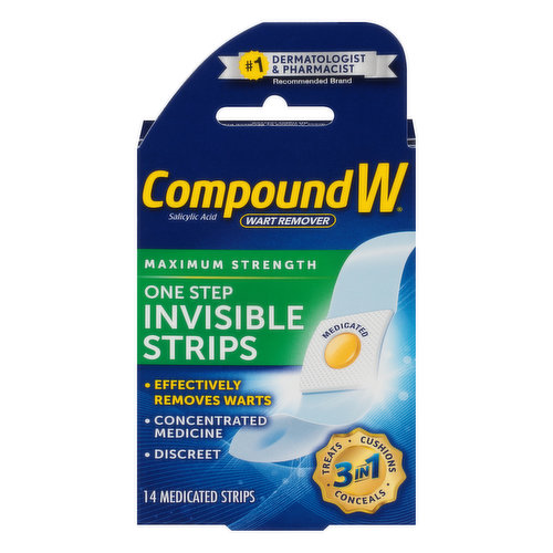 Compound W Medicated Strips, Wart Remover, One Step, Invisible, Maximum Strength