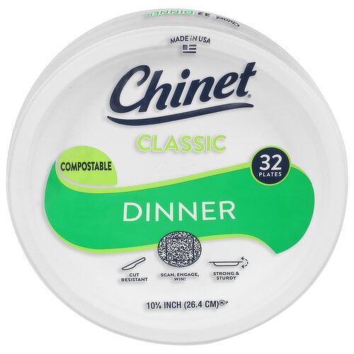 Chinet Classic Plates, Dinner, Compostable, 10.375 Inch