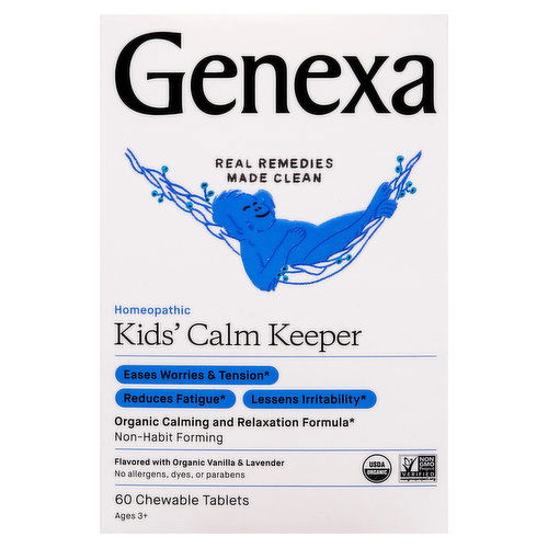 Genexa Kids Calm Keeper, Homeopathic, Organic Vanilla & Lavender, Ages 3+, Chewable Tablets