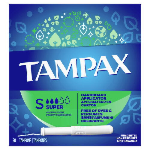 Tampax Cardboard tampons unscented super absorbency 20 count