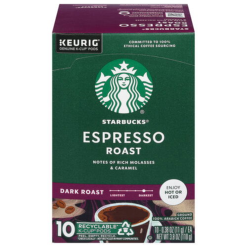 Starbucks Coffee, 100% Arabica, Ground, Dark Roast, Espresso Roast, K-Cup Pods