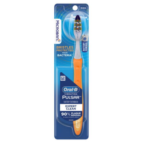 Oral-B Pulsar Vibrating Pulsar Battery Toothbrush with Microban, Plaque Remover for Teeth, Medium, 1 Count