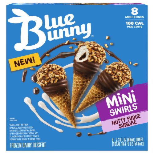 Blue Bunny Mini Swirls Frozen Dairy Dessert, Nutty Fudge Sundae