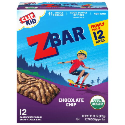 Zbar Energy Snack Bars, Whole Grain, Baked, Chocolate Chip, Family Pack