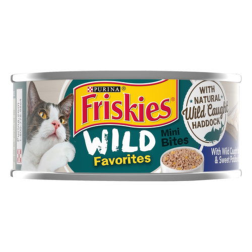 Friskies Wild Favorites Cat Food, with Wild Caught Haddock & Sweet Potato in Sauce, Mini Bites