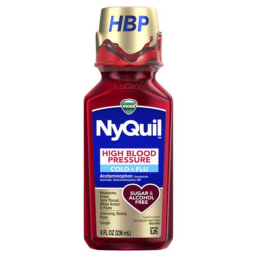 Vicks HBP Vicks NyQuil High Blood Pressure Cold & Flu, Liquid Medicine, 8 Oz