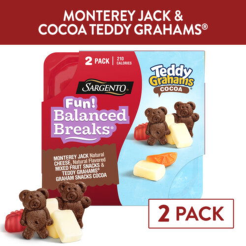 SARGENTO Sargento® Fun! Balanced Breaks® Monterey Jack Natural Cheese, Natural Flavored Mixed Fruit Snacks & TEDDY GRAHAMS® Graham Snacks Cocoa, 2-Pack