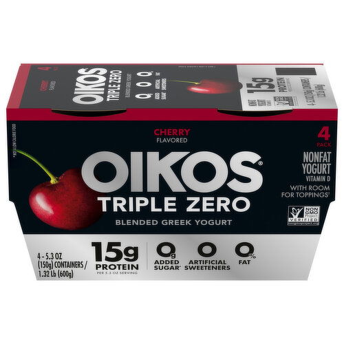 Oikos Yogurt, Nonfat, Greek, Blended, Cherry Flavored, 4 Pack