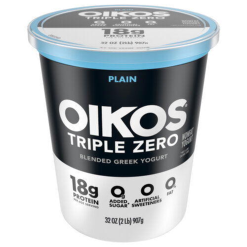 Oikos Triple Zero Yogurt, Nonfat, Plain, Blended, Greek