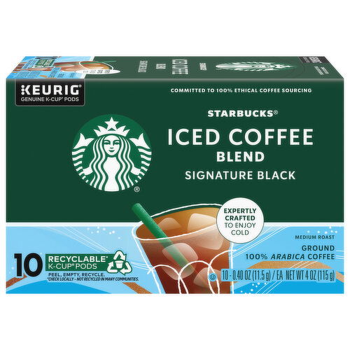 Starbucks Iced Coffee Blend, 100% Arabica, Ground, Medium Roast, Signature Black, K-Cup Pods