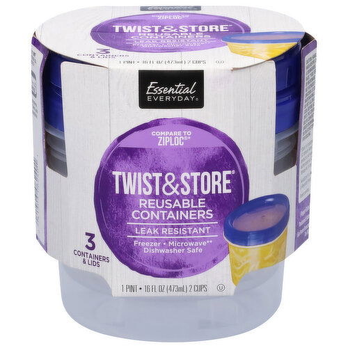 Essential Everyday Containers, Reusable, Twist & Store, 16 Fluid Ounce