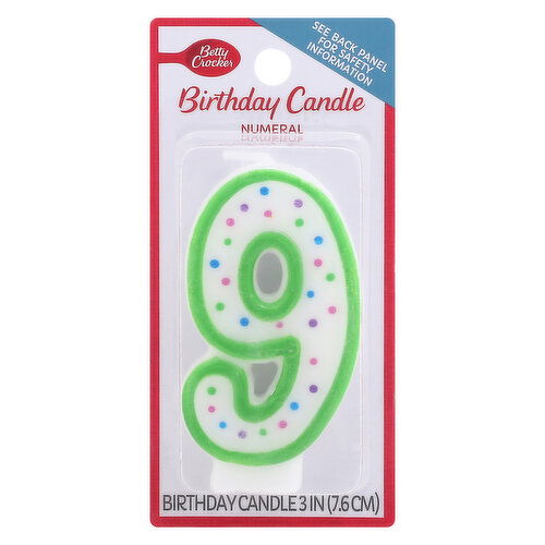 Betty Crocker Birthday Candle, Numeral 9, 3 Inch