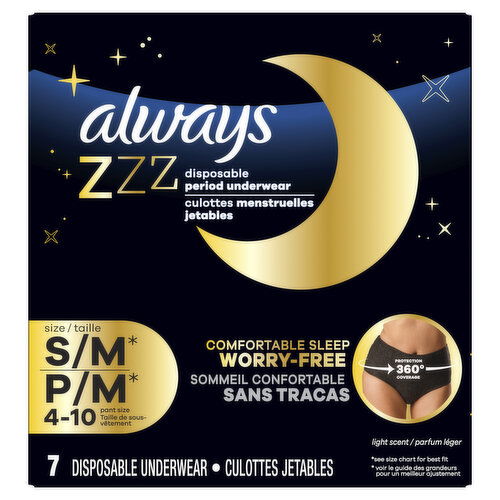 Always ZZZ ZZZ ZZZ Overnight Disposable Period Underwear Size S-M